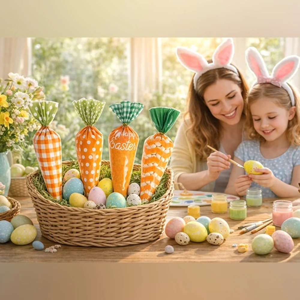Easter Carrot Cone Party Favor Bags - Orange and Green